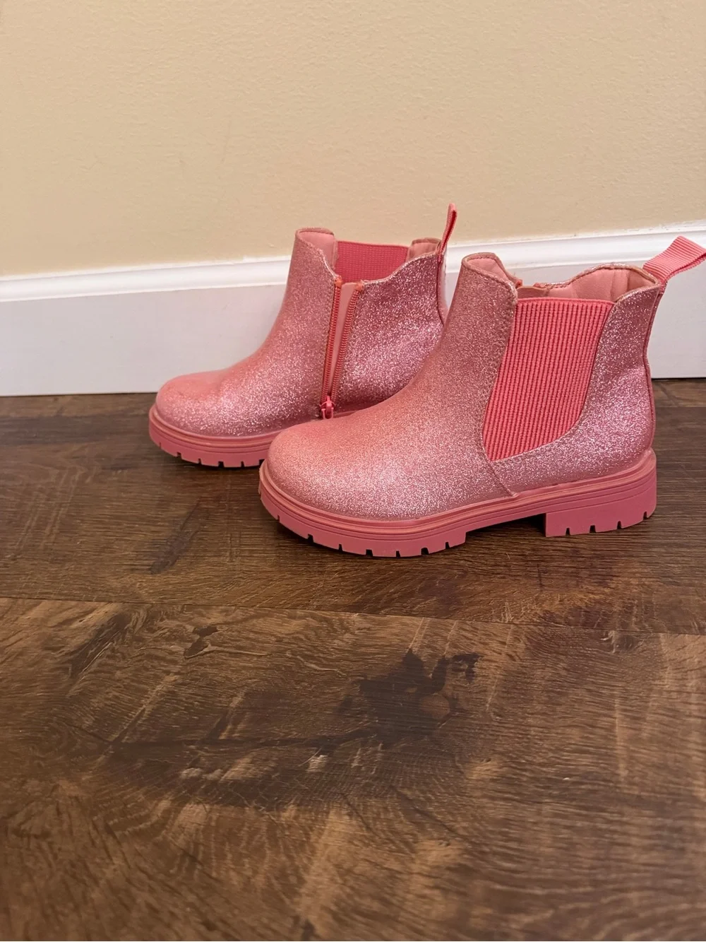 Girls Glitter Pink Chelsea Rain Boots - Sparkle Slip-On Waterproof